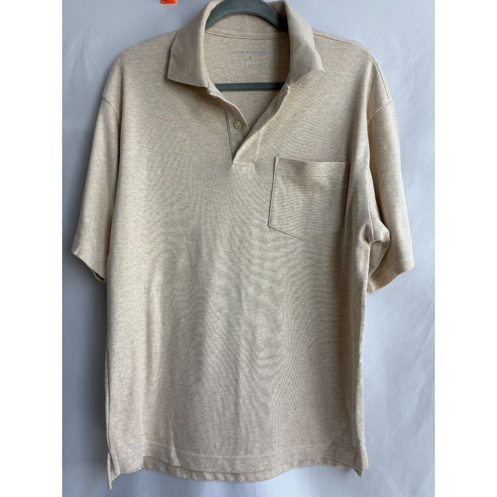 John Ashford Men's Beige Brown Polo Shirt Size S 100% Cotton Basics Golf